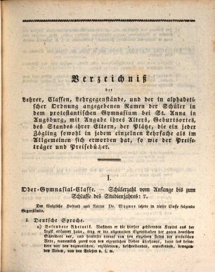 Vorschriftsmäßige Nachrichten über den Stand des Protestantischen Gymnasiums bei St. Anna zu Augsburg : bekannt gemacht bei der öffentlichen Preise-Vertheilung am Schlusse des Studien-Jahres .... 1831/32 (1832)