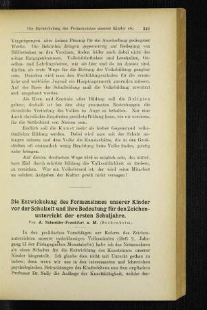 ¬Die¬ Entwickelung des Formensinnes unserer Kinder vor der Schulzeit und ihre Bedeutung für den Zeichenunterricht der ersten Schuljahre