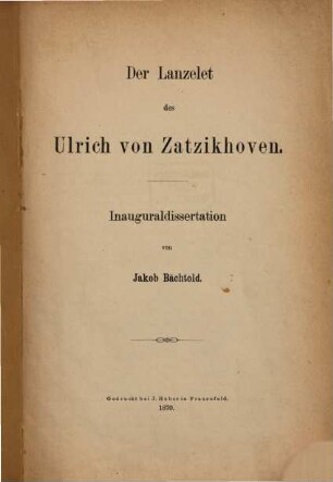 Der Lanzelet des Ulrich von Zatzikhoven