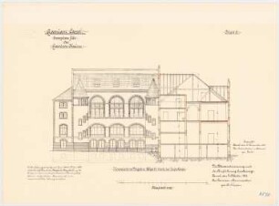 Garnison-Kasino, Kassel: Querschnitt, Hofansicht, 1:100