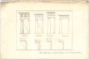 Thiersch, August ; Proportionsstudien - Gebälk - Säulen (Ansichten, Schnitte)