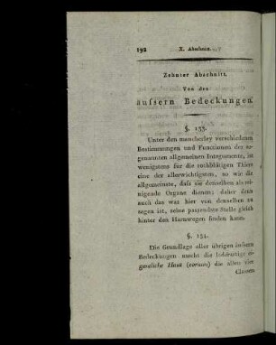 Zehnter Abschnitt. Von den äussern Bedeckungen