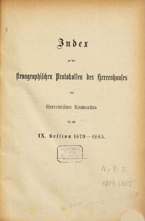 Stenographische Protokolle über die Sitzungen des Herrenhauses des Reichsrates. 1879/85, Bd. [2] = Sess. 9
