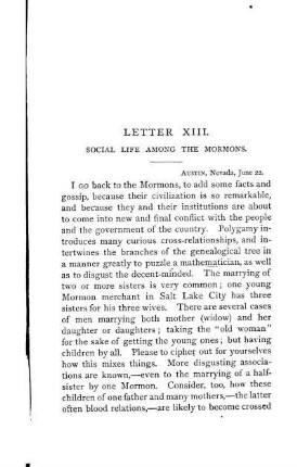 LETTER XIII. SOCIAL LIFE AMONG THE MORMONS