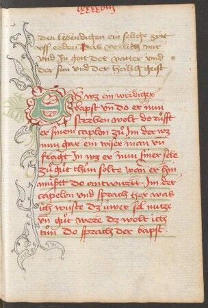 Fleuronnée-Initiale E (mit ergänzten Ranken, nur Federzeichnung)