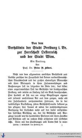 Von dem Verhältnis der Stadt Freiburg i. Br. zur Herrschaft Oesterreich und Stadt Wien.