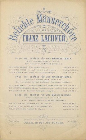 Drei Gesänge für vier Männerstimmen : Op. 64