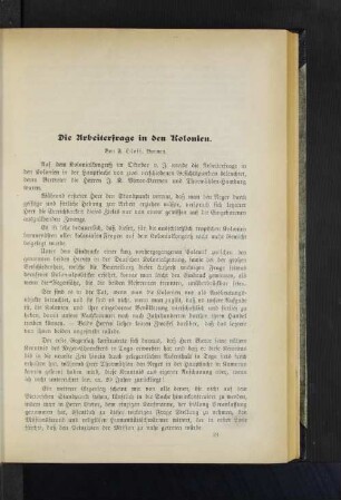 Die Arbeiterfrage in den Kolonien.