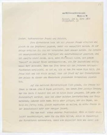 Brief von Harry Kessler an Gerhart Hauptmann