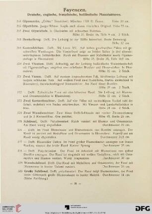 Fayencen. Deutsche, englische, französische, holländische Manufakturen (Nr. 365-410)