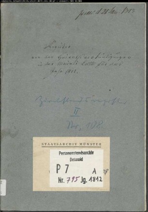 Zivilstandsregister der Munizipalität Lotte (Aufgebote 1812). (Gemeinde: Lotte, Kreis Tecklenburg)