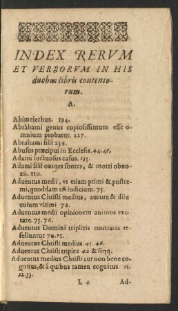Index Rerum Et Verborum In His duobus libris contentorum.