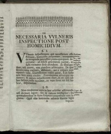 De Necessaria Vulneris Ispectione Post Homicidium.