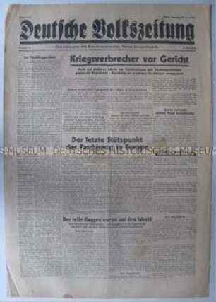 Tageszeitung der KPD "Deutsche Volkszeitung" u.a. zur Vorbereitung der Nürnberger Prozesse