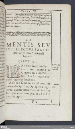 De Mentis Seu Intellectus Sanctitate, & primo Spirituali sapientia. Caput XI.