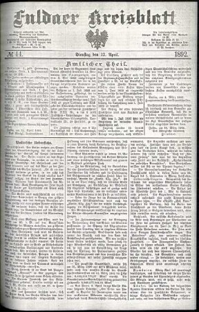 Ausgabe vom Dienstag, den 12. April 1892.