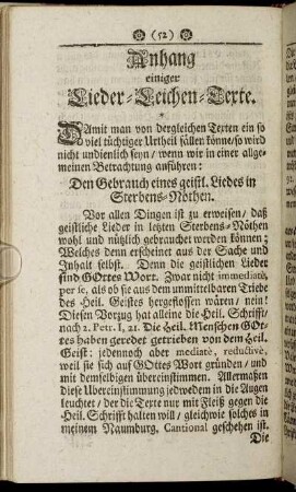 Anhang einiger Lieder-Leichen-Texte.