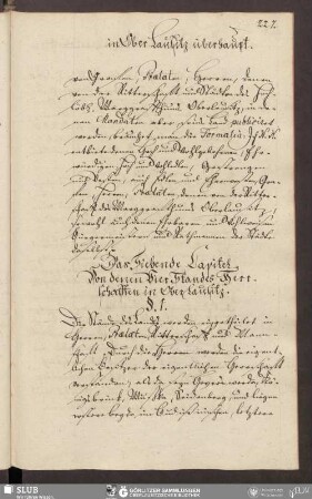Das Siebende Capitel. Von denen Vier Standes Herrschafften in Ober Lausitz