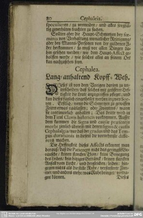 Cephalea. Lang-anhaltend Kopff-Weh