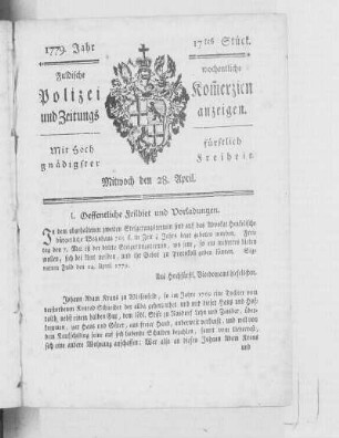 17tes Stück., Ausgabe vom 28. April 1779