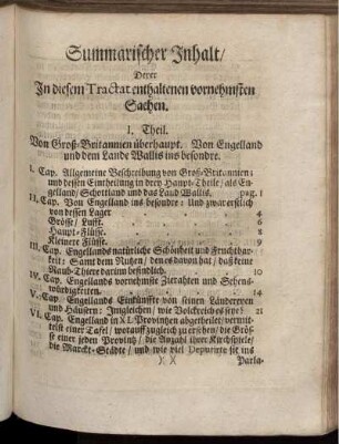 Summarischer Inhalt Derer In diesem Tractat enthaltenen vornehmsten Sachen.