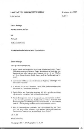 Drucksachen 4601-4730: Anträge, Anfragen, Gesetzentwürfe