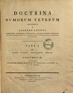 Doctrina Nvmorvm Vetervm, Pars I.. De Nvmis Vrbivm, Popvlorvm, Regvm