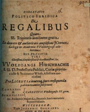 Dissertatio politico-iuridica de regalibus