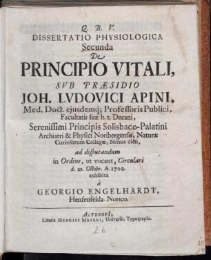 2: Paradoxa Physiologica Nov-Antiqva De Principio Vitali