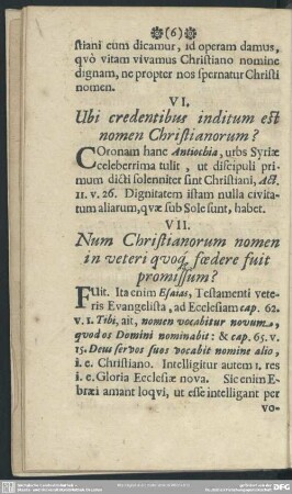 VII. Num Christianorum nomen in veteri quoq[ue] foedere fuit promissum?