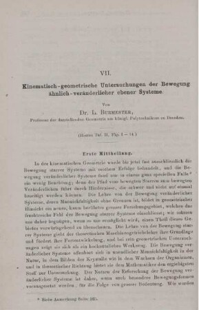 VII. Kinematisch - geometrische Untersuchungen der Bewegung ähnlich-veränderlicher ebener Systeme.