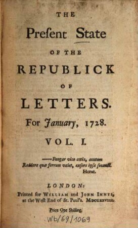 The present state of the republick of letters. 1. 1728, Jan.