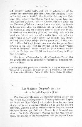 III. Die Bewohner Bergedorfs um 1570 und in den nächstfolgenden Zeiten.