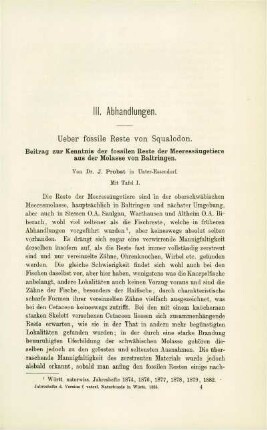 Über fossile Reste von Squalodon. Beitrag zur Kenntnis der fossilen Reste der Meeressäugetiere aus der Molasse von Baltringen