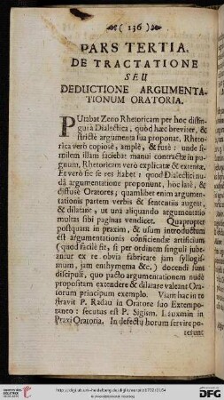 Pars tertia: De Tractatione seu Deductione Argumentationum Oratoria