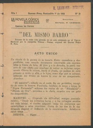 1918002100: Del mismo barro : escenas de la mala vida porteña en un acto