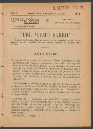 1918002100: Del mismo barro : escenas de la mala vida porteña en un acto