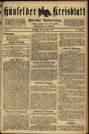 Ausgabe vom Samstag, den 28. April 1923.