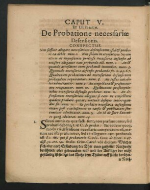 Caput V. Et Ultimum. De Probatione necessariae Defensionis.