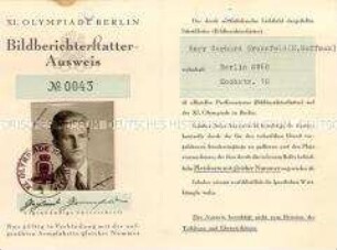 Bildberichterstatter-Ausweis zu den Olympischen Spielen 1936 in Berlin - Personenkonvolut