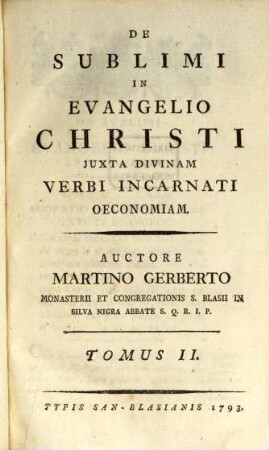 De Sublimi In Evangelio Christi Iuxta Divinam Verbi Incarnati Oeconomiam, 2