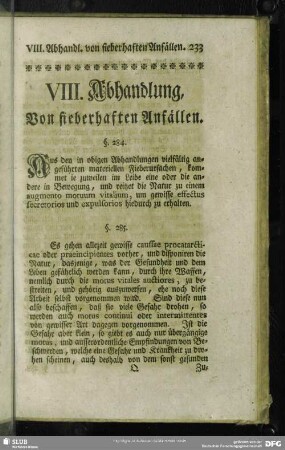 VIII. Abhandlung, Von fieberhaften Anfällen