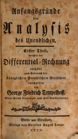 Anfangsgründe der Analysis des Unendlichen