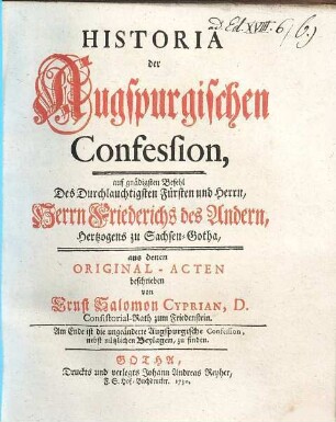 Historia der Augspurgischen Confession