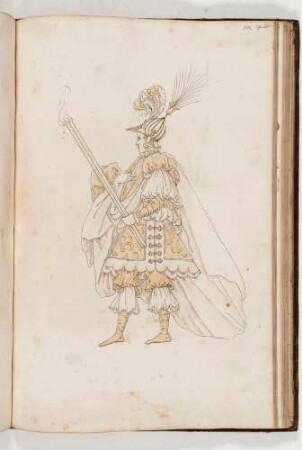 Mann in wallenden Kleidern und mit Fackel in der Hand, in: Equestrium statuarum [...] formae [...] artificiosissime pictis, Bl. 73
