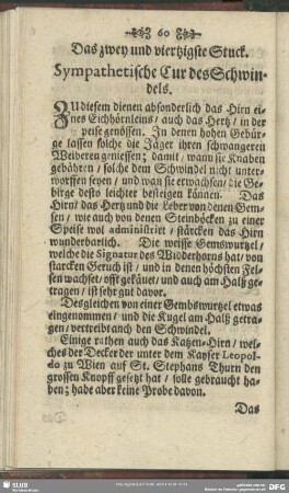 Das zwey und viertzigste Stuck. Sympathetische Cur des Schwindels