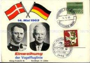 Postkarte zur Eröffnung der "Vogelfluglinie" Hamburg-Kopenhagen