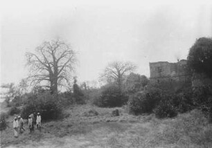 Große Festung von Kilwa Kisiwani : Landschaft mit Festung und Expeditionsmitgliedern.