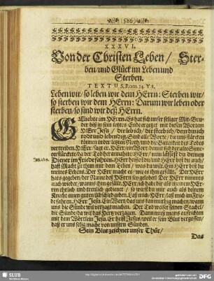 XXXVI. Von der Christen Leben, Sterben, und Glück im Leben und Sterben