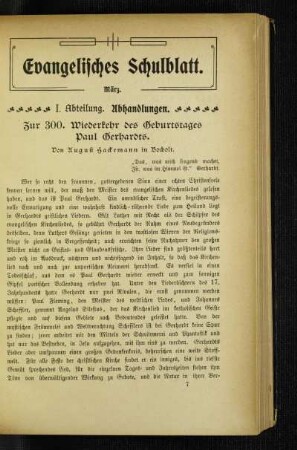 Zur 300. Wiederkehr des Geburtstages Paul Gerhardts